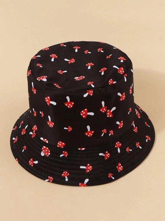 Cute Mushroom Print Convertible Bucket Hat