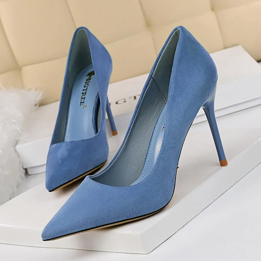 Fashion simple stiletto suede shallow pointy high-heeled sexy shoes