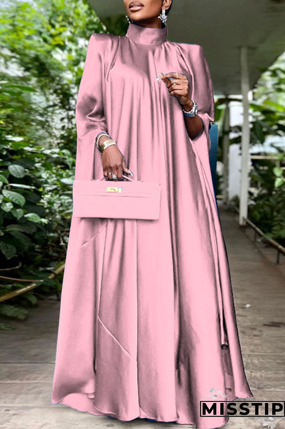 Blue Casual Solid Patchwork Turtleneck Straight Dresses