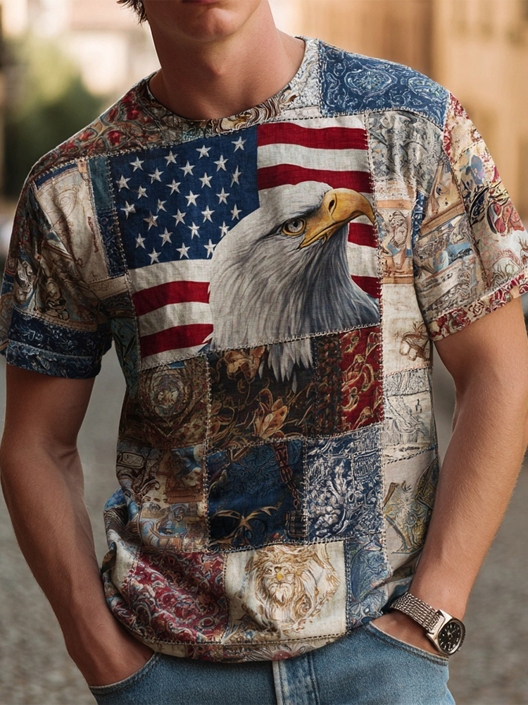  Men's American Eagle Flag Inspired Patchwork T Shirt Westsshops