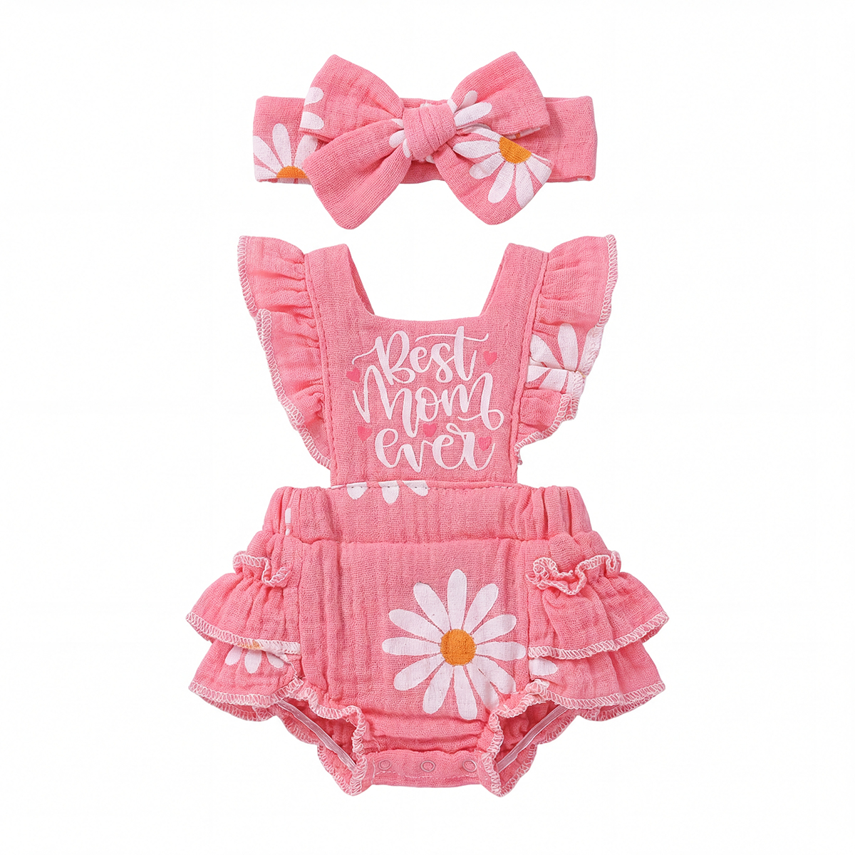 For 12"/16″ Pink daisy floral print Set Adorable Spring Bodysuit for Reborn Babies