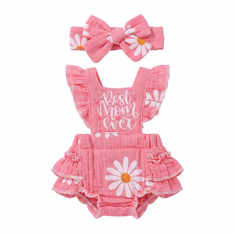 For 12"/16&Prime; Pink daisy floral print Set Adorable Spring Bodysuit for Reborn Babies
