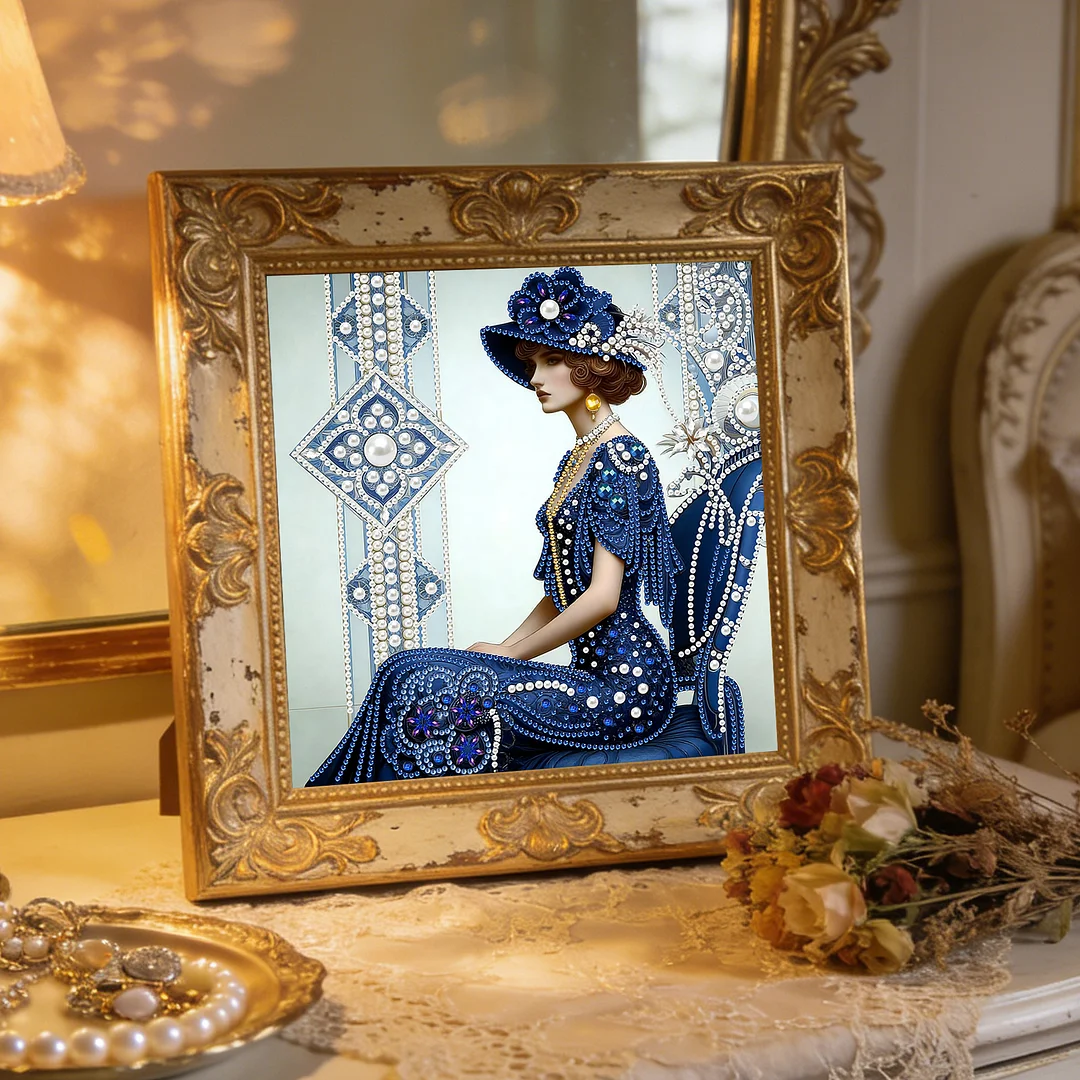 Dark Blue Beauty Special Shaped 5D DIY Partial Drill Diamond Painting Kit30x30cm