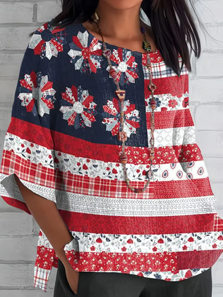 Women's Vintage Independence Day Art Print Top