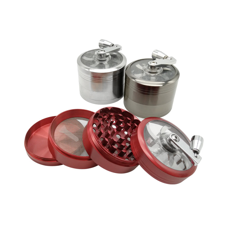 50MM 4-Layer Zinc Alloy Herb Grinder With Hand Crank, Easy Operation Tobacco Crusher