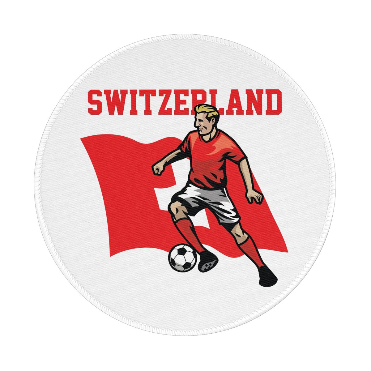 Switzerland Soccer Player Non-Slip Rubber Round Mouse Pad