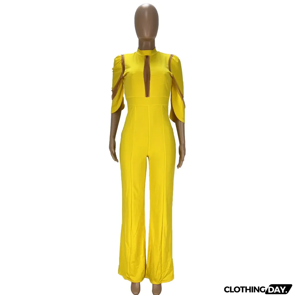 Fashion Net Yarn Patchwork Sexy Jumpsuit