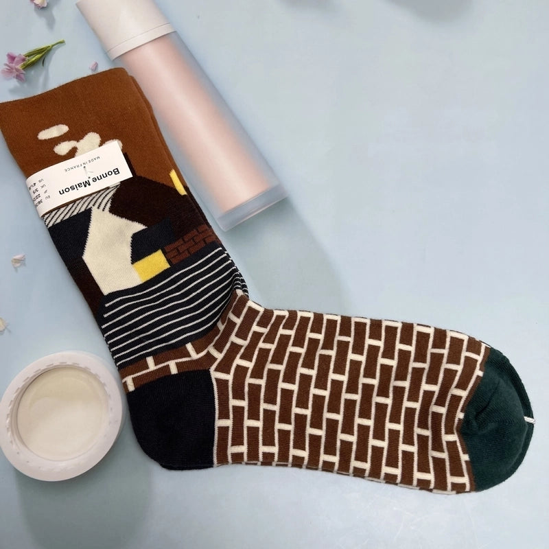 Women’s Minimalist Human Houndstooth Cotton Crew Socks A Pair