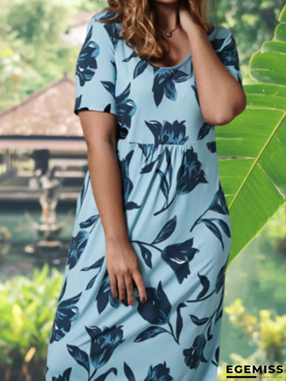 Bohemian Floral Print Paneled Pleated Drawstring Holiday Midi Dress | EGEMISS