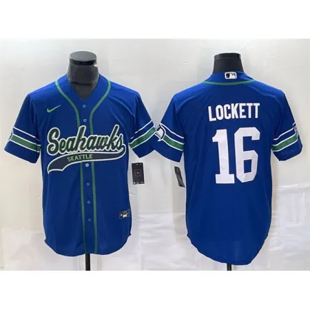 Men's Seattle Seahawks #16 Tyler Lockett Royal Throwback Cool Base Stitched Baseball Jersey