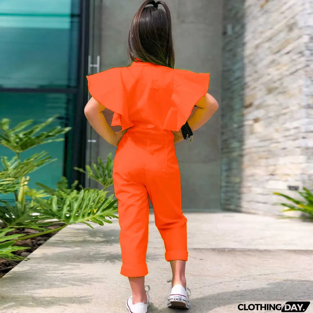 Kids Girls Fashion Solid Sleeveless Jumpsuit