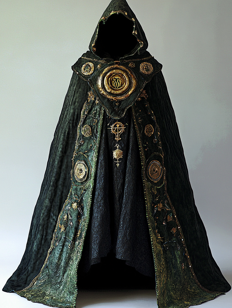Badge distressed long wizard cape d91d