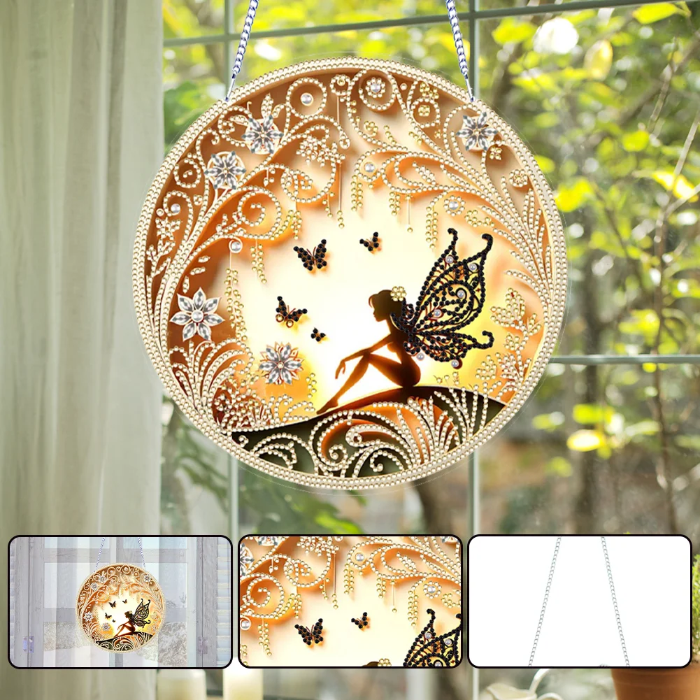 2D Flat DIY Hanging Diamond Art Kits Rhinestone Window Pendants (Silhouette)