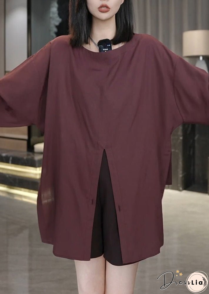 Organic Rust O Neck Front Open Cotton Shirts Top Fall