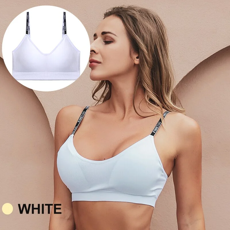 FINETOO Women Seamless Crop Tops Active Sport Short Tops Tank Tee Top Girls Lingerie Tube Camis Letter Sexy Fitness Bandeau Bra