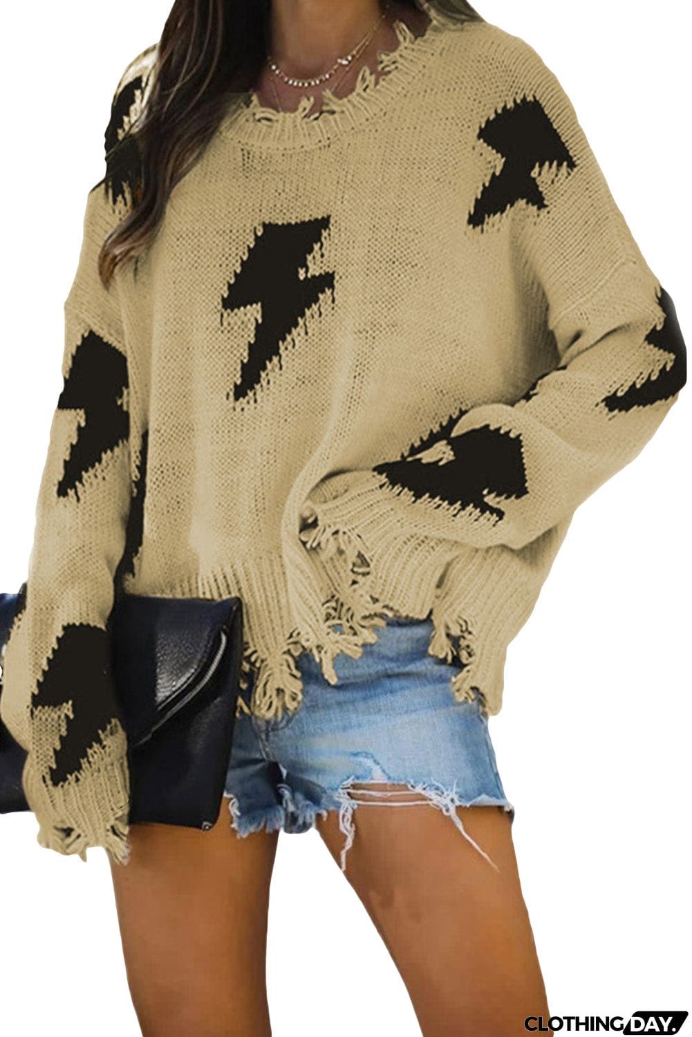 Distressed Knit Bolt Sweater