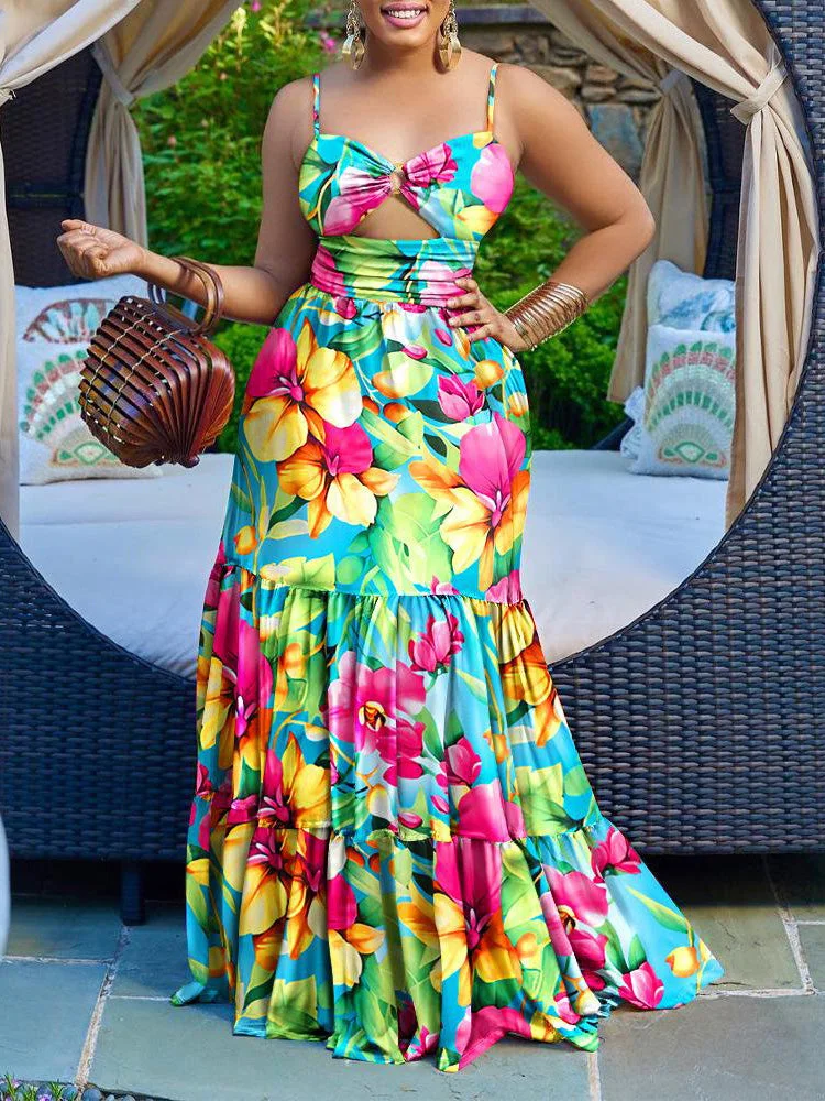Print Cutout Spaghetti Strap Dress
