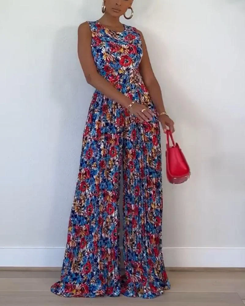 Fashionable Casual Sleeveless Printed Jumpsuit