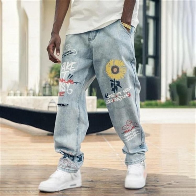 Sunflower smiley print jeans