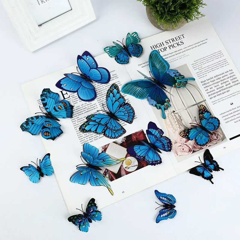 3D Blue Color butterfly Simulation PVC Wall Stickers Fridge magnet Decorative painting accessories living room decoration modern
