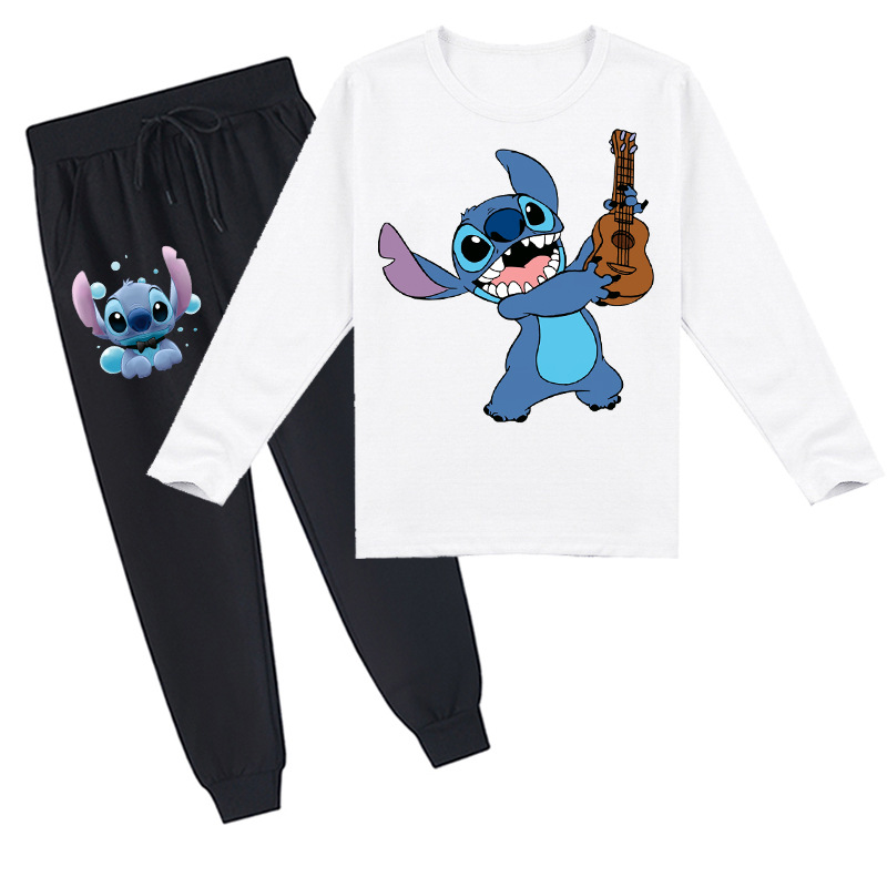 Mayoulove Stitch Cartoon Long-sleeved T-shirt and Trousers Set - Cute and Comfortable for Kids of All Ages-Mayoulove