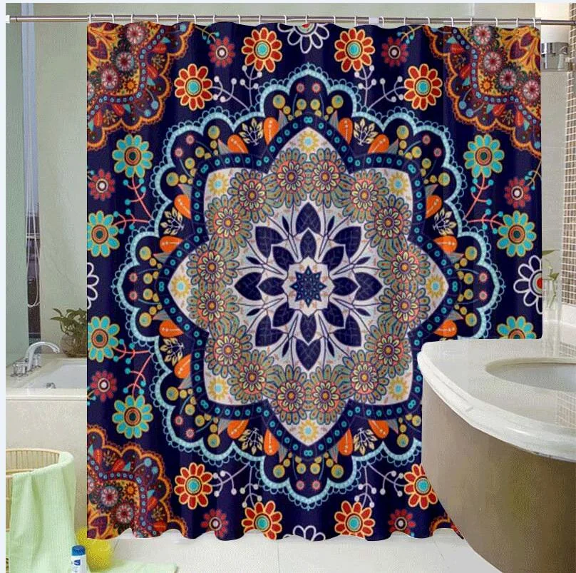 Mandala Shower Curtain Waterproof Floral Bohemian Bath Accessories for Bathroom Waterproof Fabric Shower Curtain