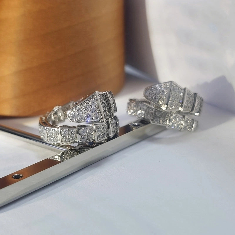 Retro Snake Head Full Diamond Copper Ring