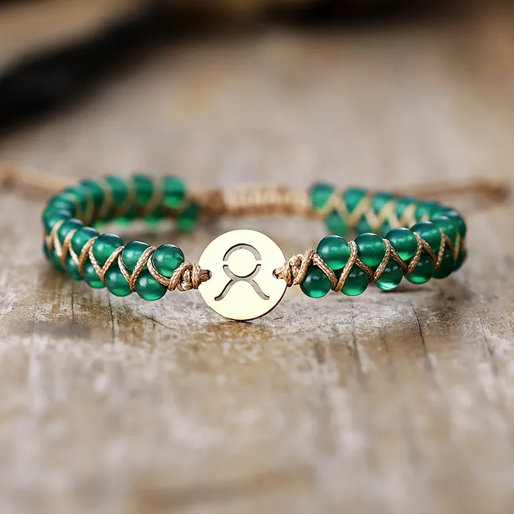 High-Quality Natural Stone 12 Constellation Hand-Woven Couple Bracelets 