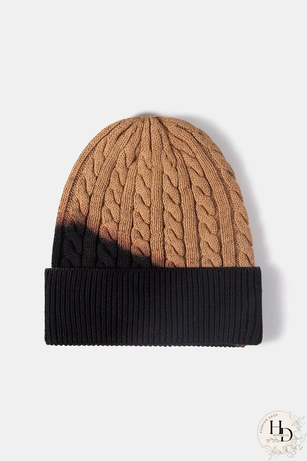 Contrast Tie-Dye Cable-Knit Cuffed Beanie