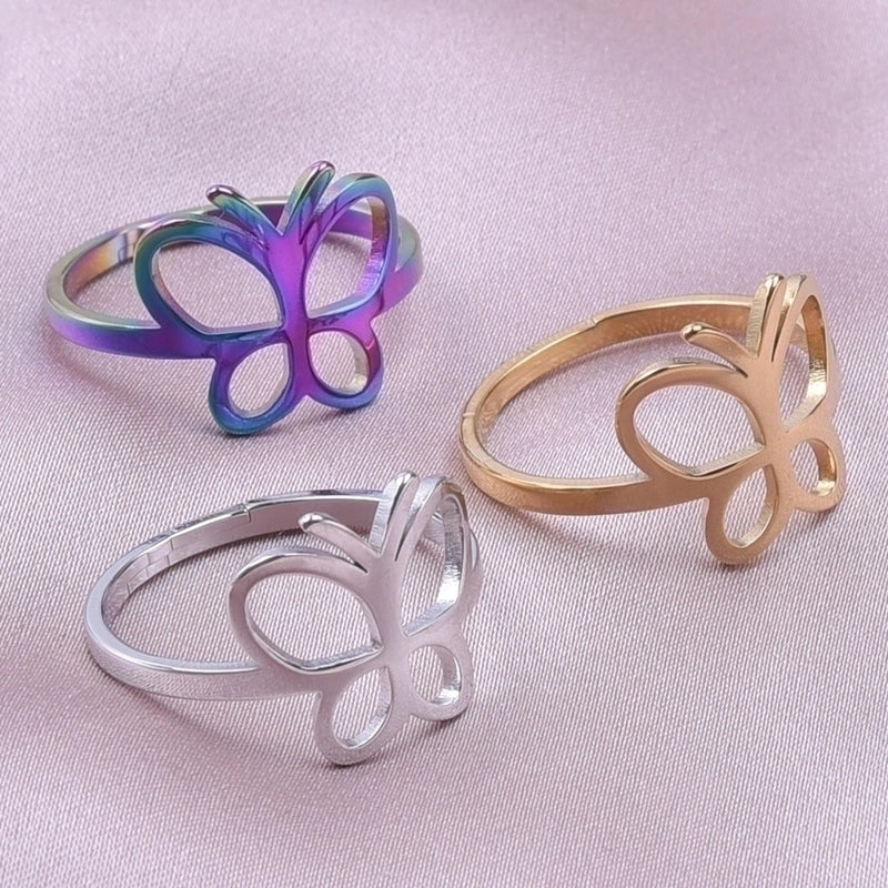 Minimalist Classic Style Butterfly 304 Stainless Steel 18K Gold Plated Rings