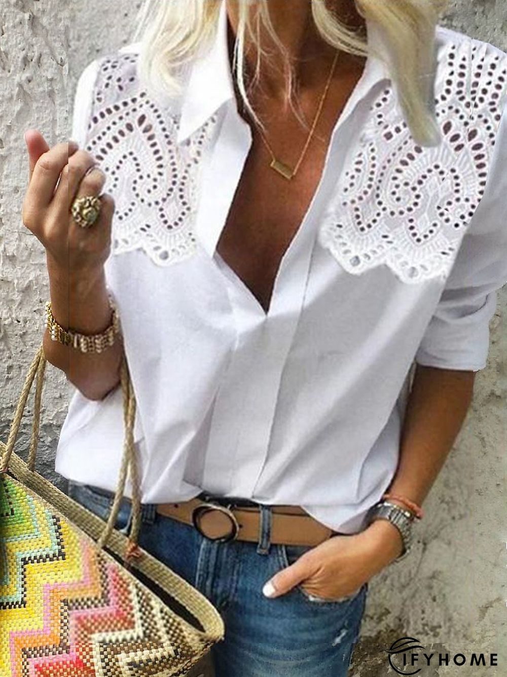 Shirt Collar Cotton Blouse | IFYHOME