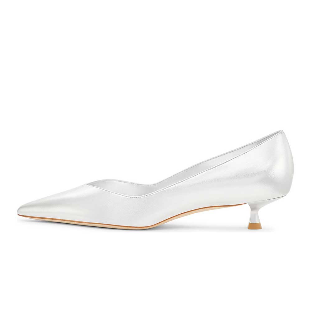 Silver Metallic Pointed Toe Kitten Heel Bridal Pumps Nicepairs