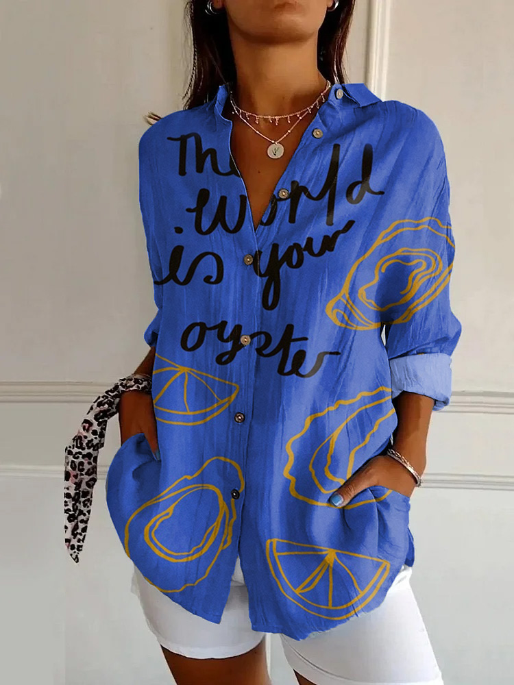The World Is Your Oyster Print Long Sleeve Shirt