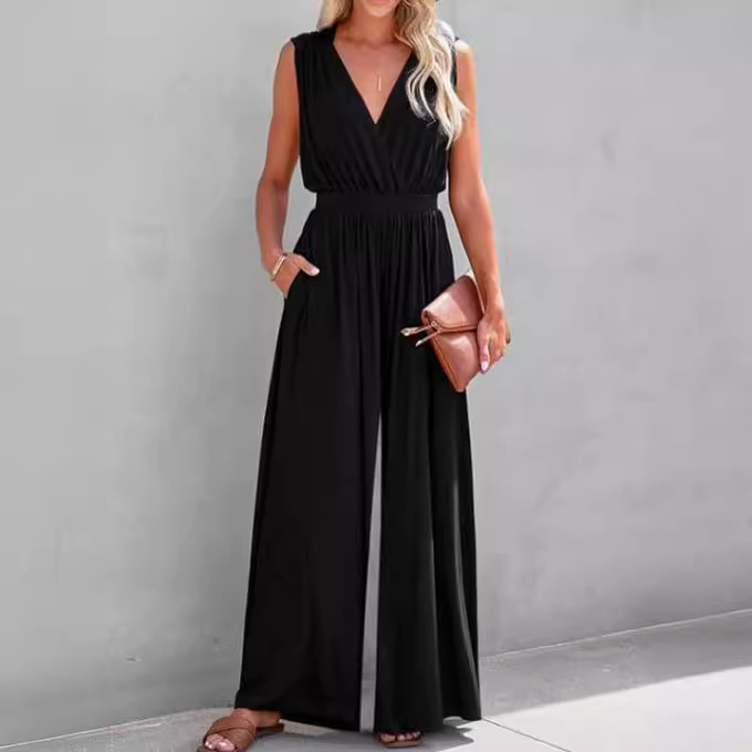 Mature Women Sleeveless V-neck Elegant Formal Casual Jumpsuit