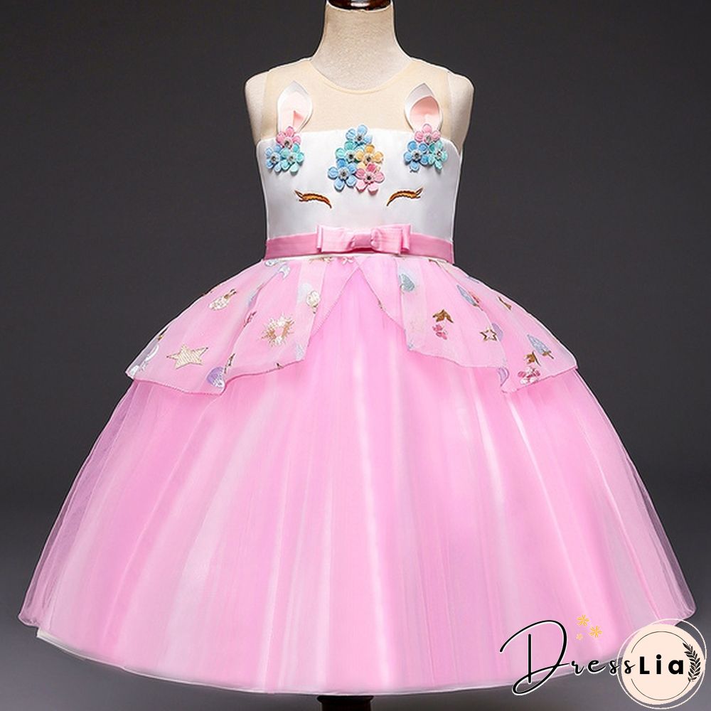 Unicorn Headband Princess Dress Children Summer Outfit kids fancy pony rainbow tulle tutu