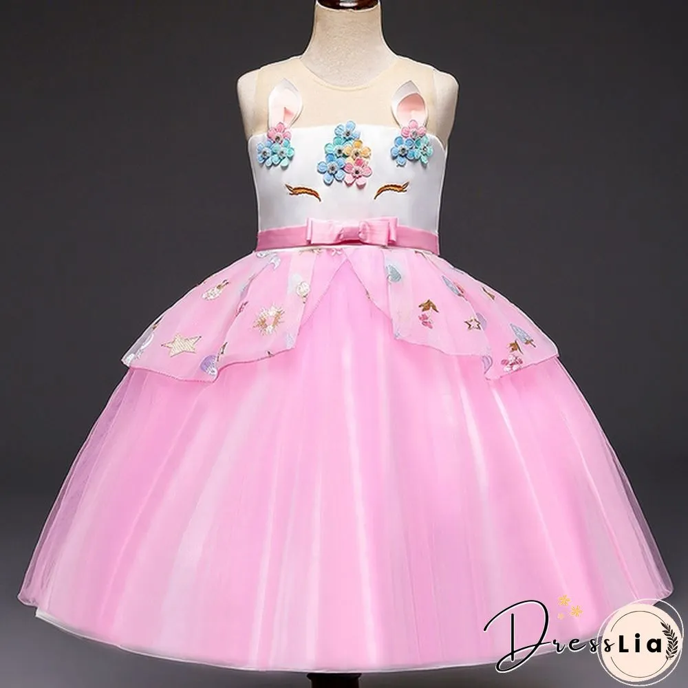 Unicorn Headband Princess Dress Children Summer Outfit kids fancy pony rainbow tulle tutu