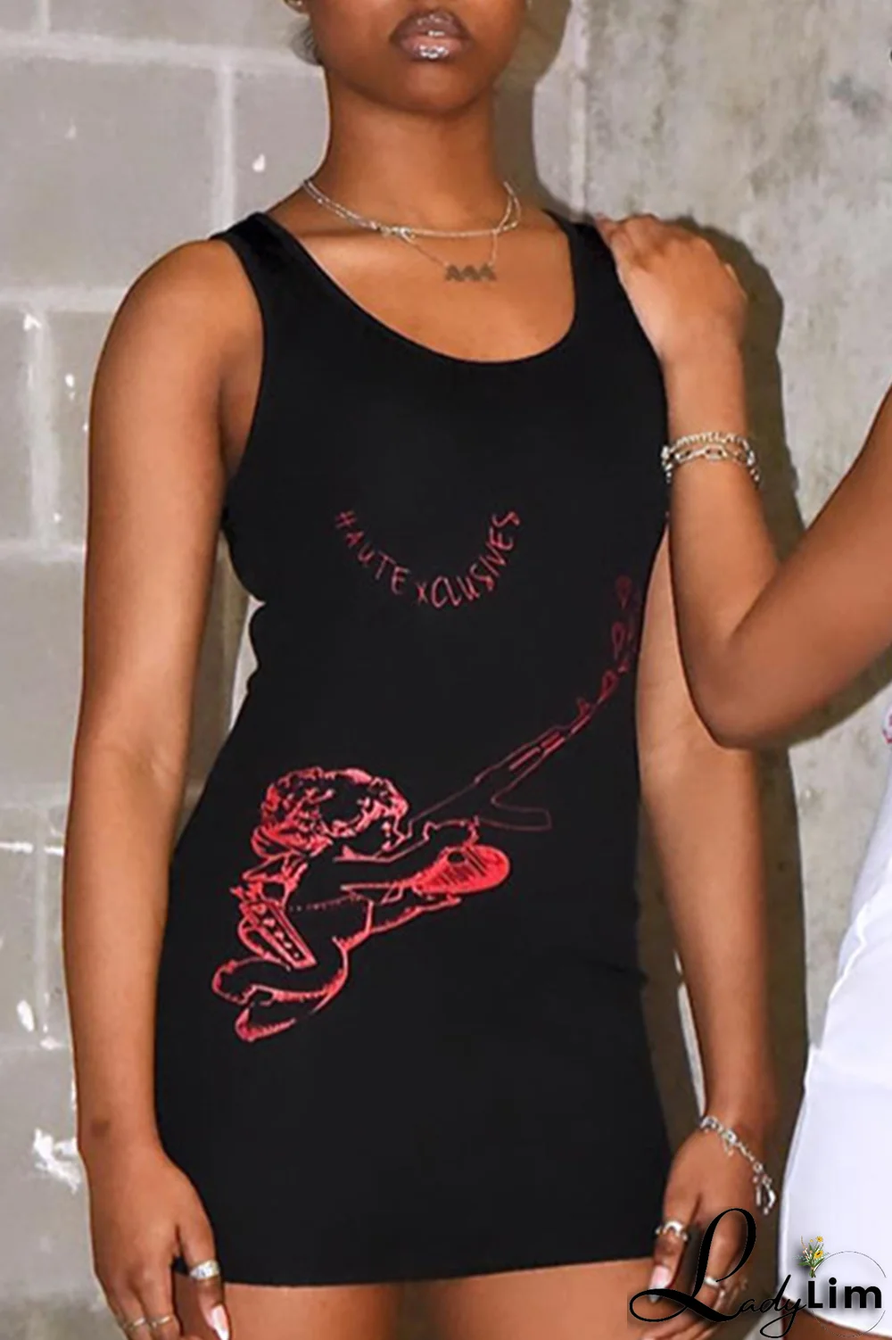 White Sexy Print Patchwork U Neck Pencil Skirt Dresses