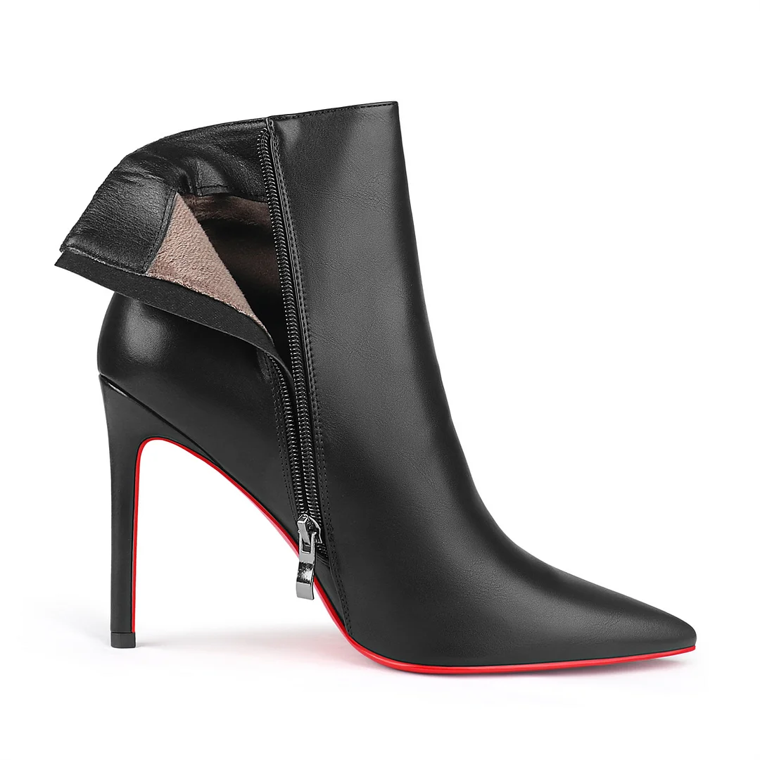 4inch Red Bottom Women's Closed Pointed Toe Stilettos Ankle Boots-MERUMOTE