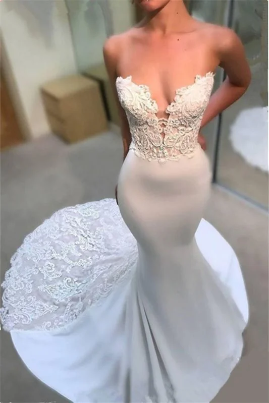 New Arrival Sweetheart Mermaid Wedding Dress Lace Appliques Bridal Gowns  PD0988