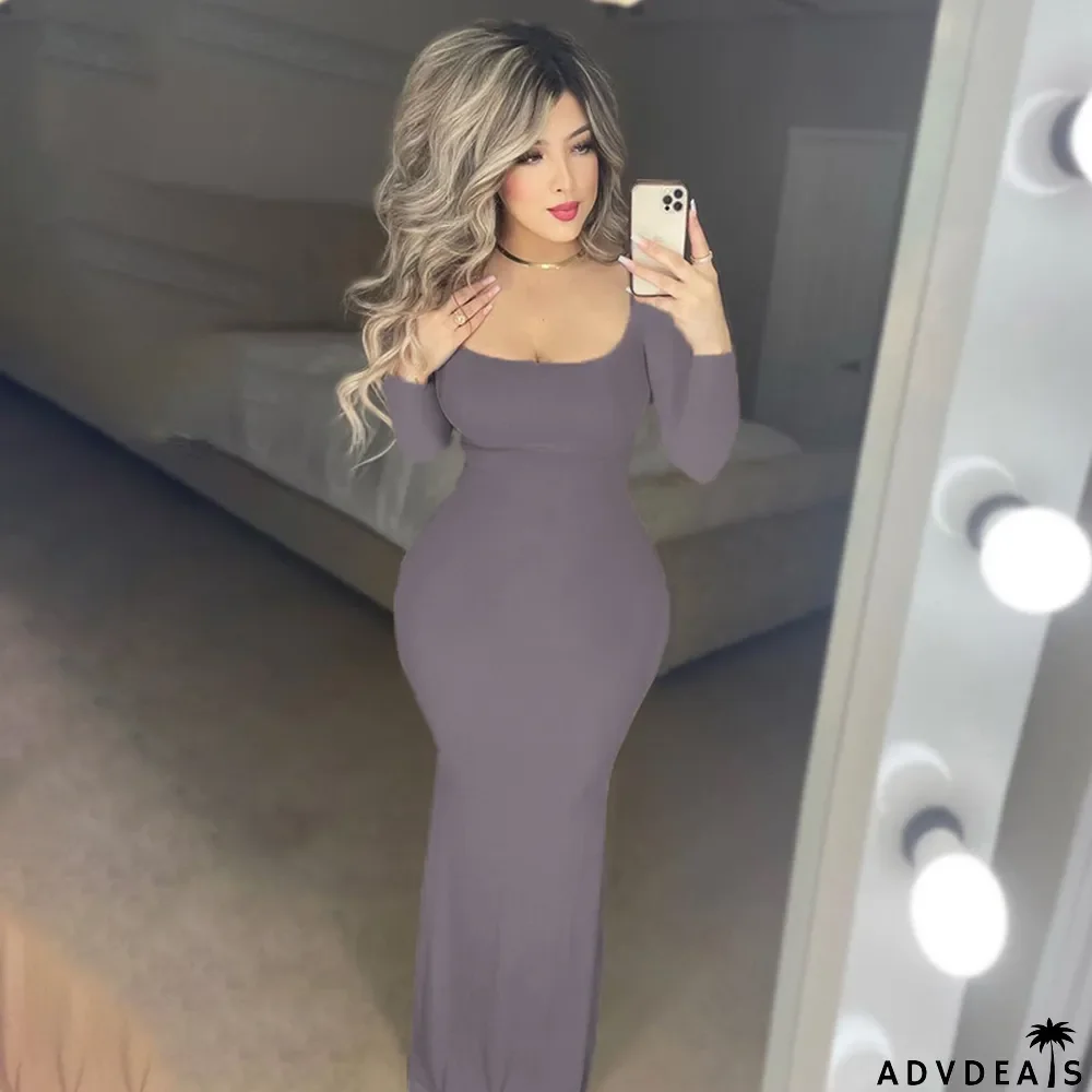 Casual Long-sleeved High-waisted Slim Dress