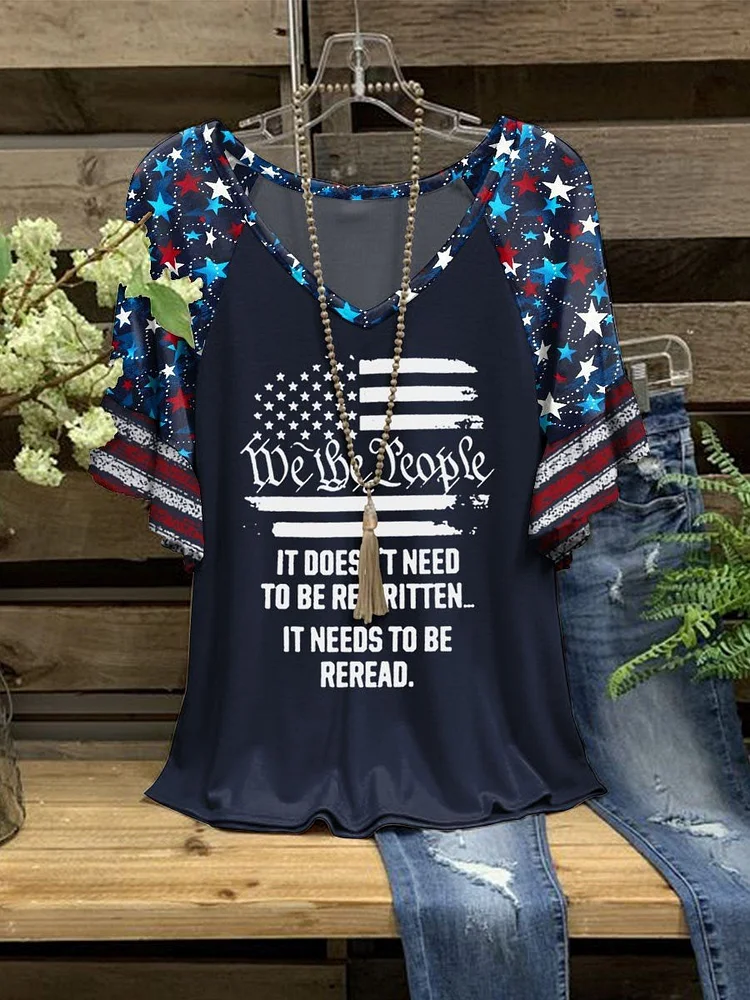 Women's We The People American Heart Flag 4th Of July Casual Top