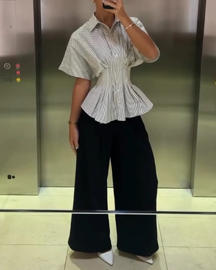 Lapel striped waist two-piece suit