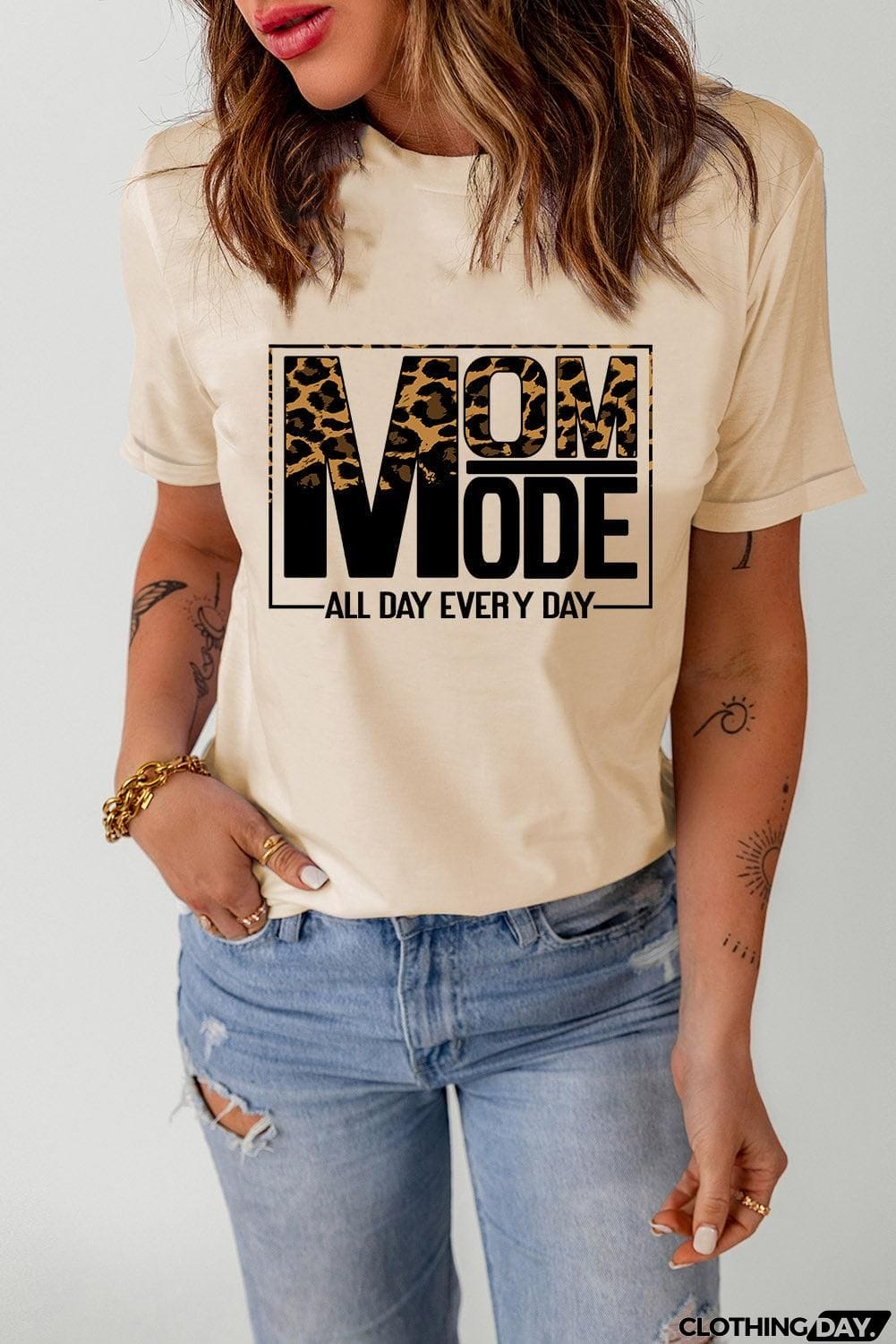 Letter Graphic Cuffed Round Neck Tee Shirt