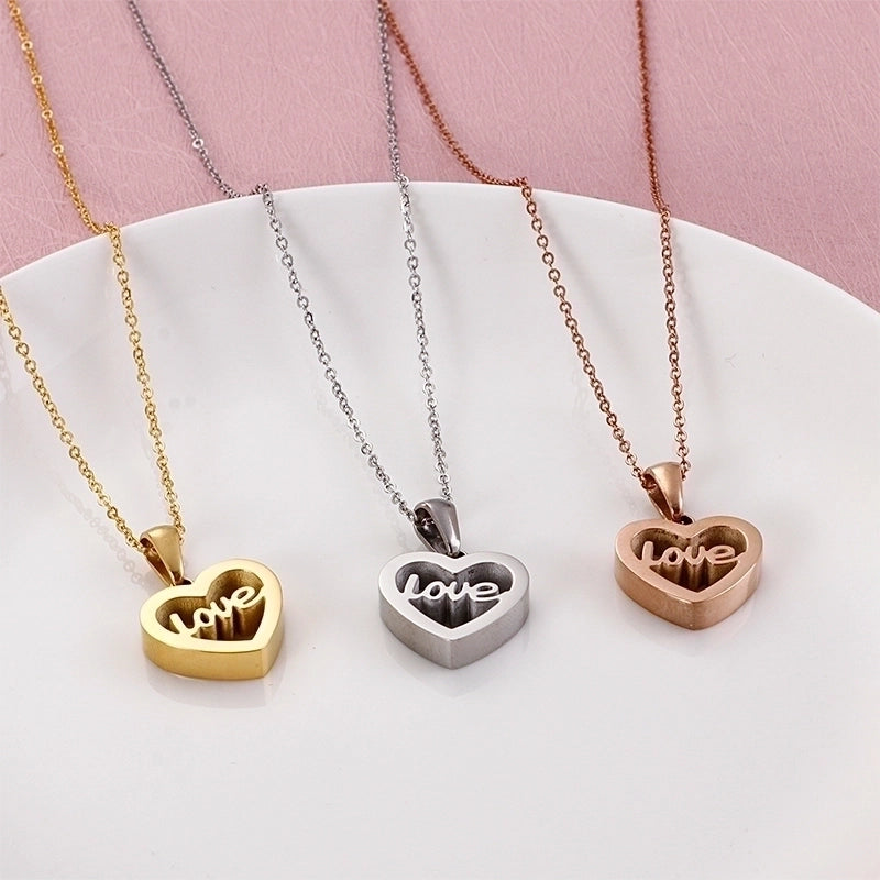 Romantic Letter Heart Shape Titanium Steel Plating Rose Gold Plated Gold Plated Pendant Necklace