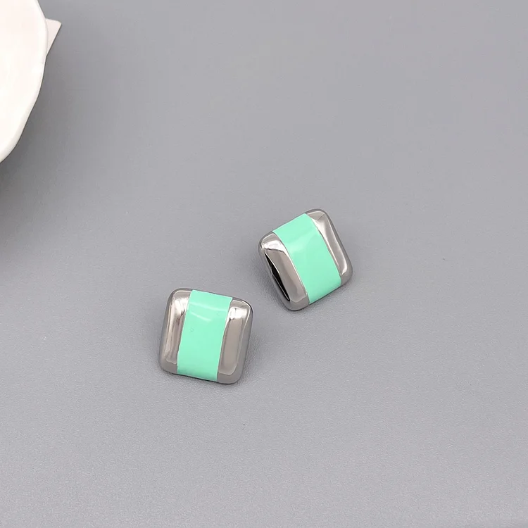 Geometric square enamel earrings