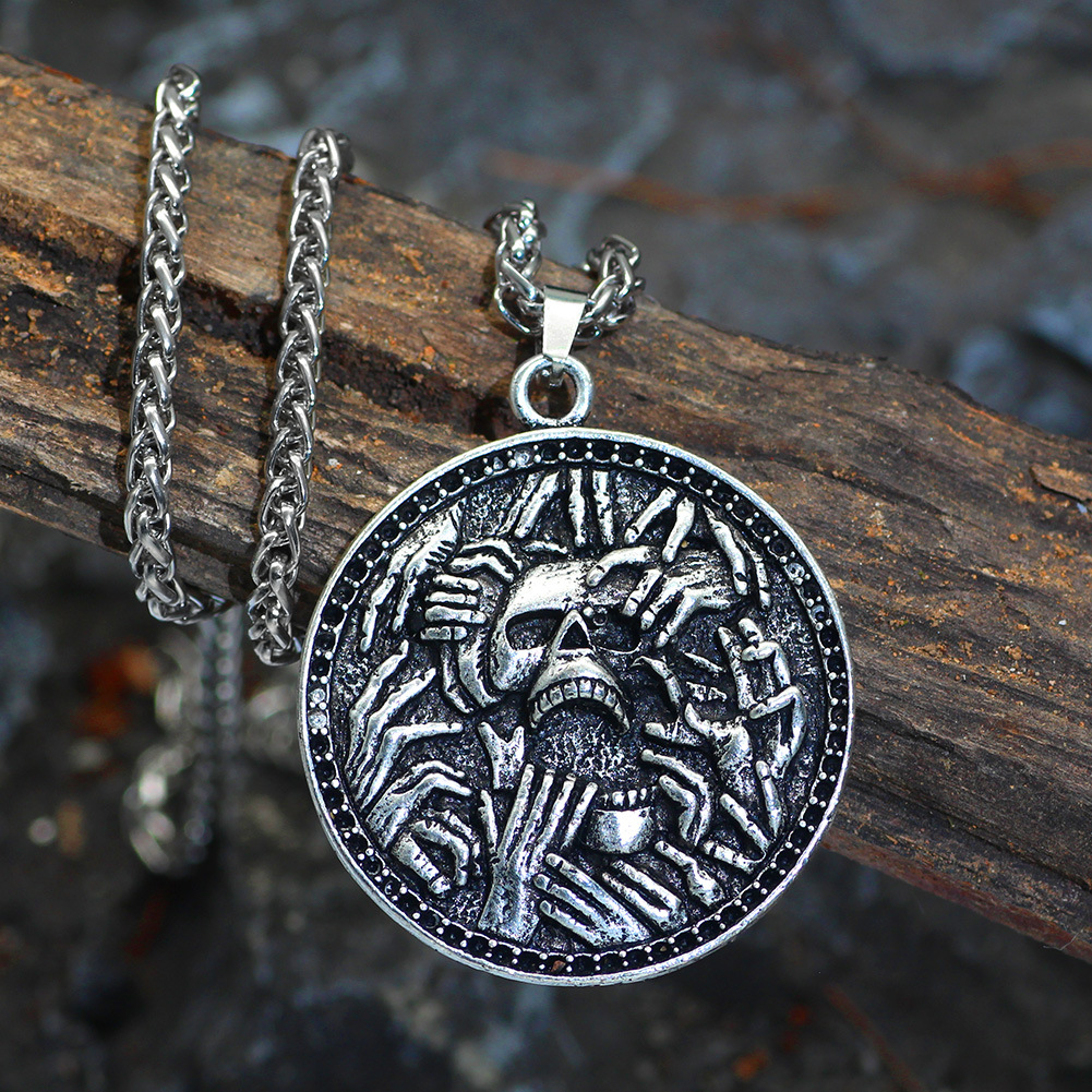 Nordic Alloy Skull and Ghost Hand Necklace