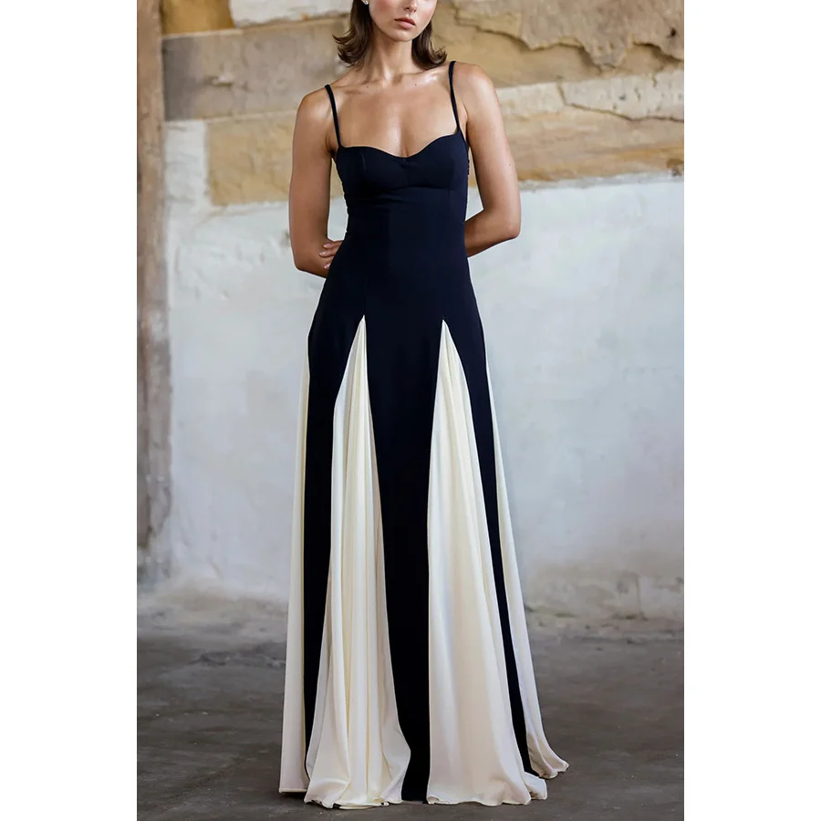 Sexy Two-tone Backless Long Pleated Dress