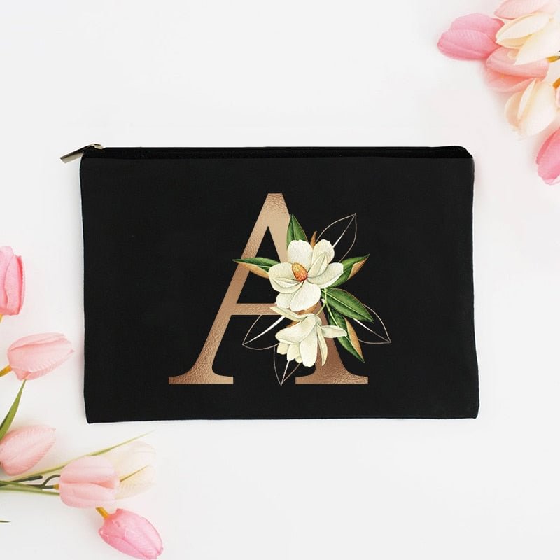 Fashion Flower Letters Alphabet Cosmetic Bags Travel Washing Makeup Bag Organizer Beauty Case Best Graduation Gift Idea