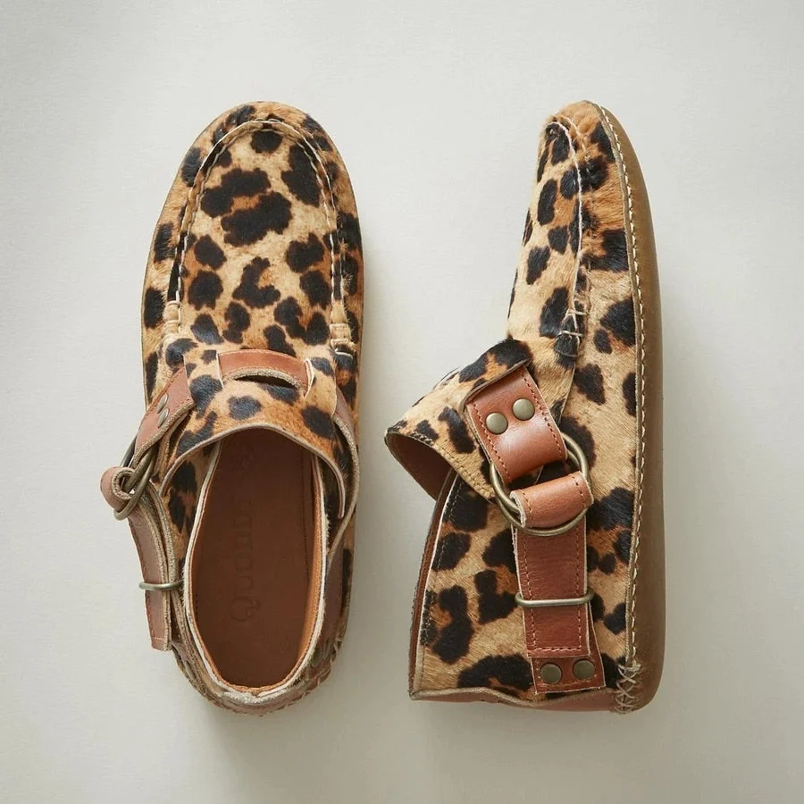 Women's Comfy Leather Leopard Flats Autumn Buckle Strap Shoes For Women 2020 New Casual Travel Breathable Women Shoes