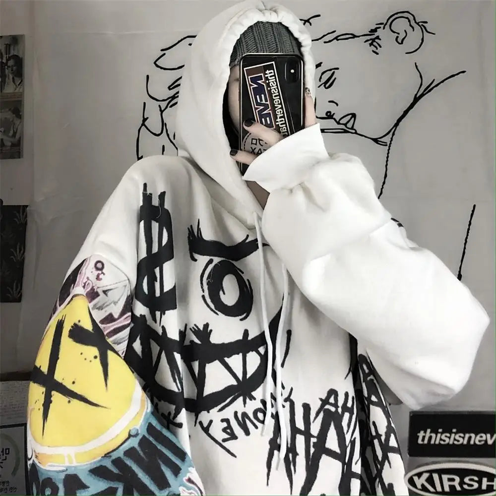 OLCooL 2024 Fall Fashion Goth Harajuku Hoodie Punk Anime Oversized Sweatshirt Graffiti Hoodies Women Cartoon Print Hoodie 2024 Streetwear Women olcool